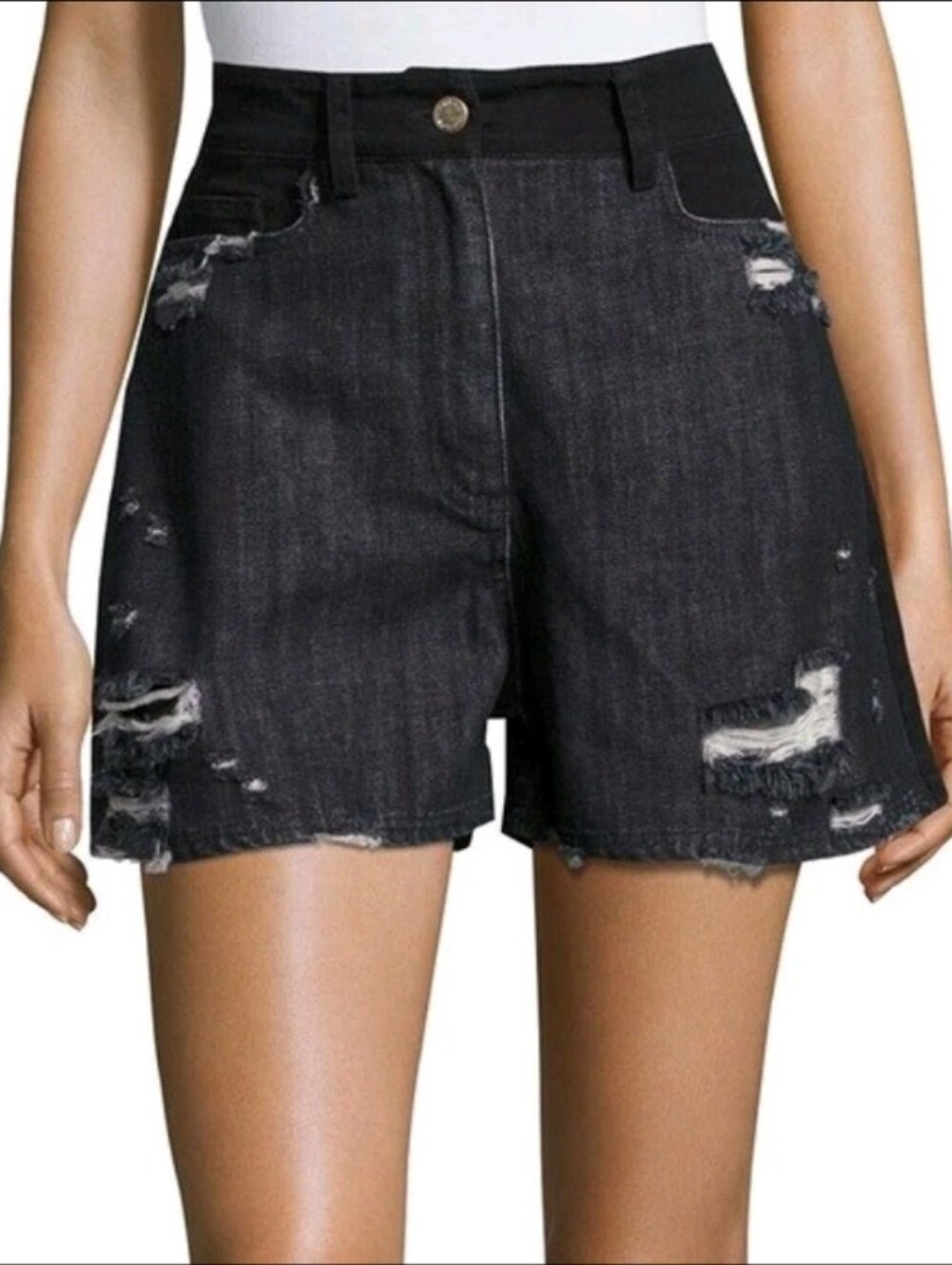 NWT Public School Thana Two Tone Destroyed Denim shorts high rise size 4 Black